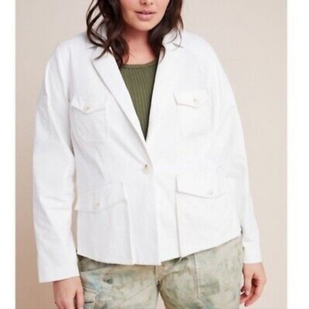 Anthropologie White Boxy Utility Blazer
